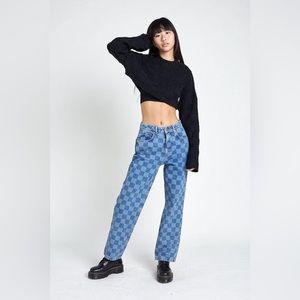 The Ragged Priest Mid Blue Checkerboard Dad Jean